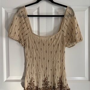 Bonnie Strauss silk chiffon wood beaded peasant top. Size medium